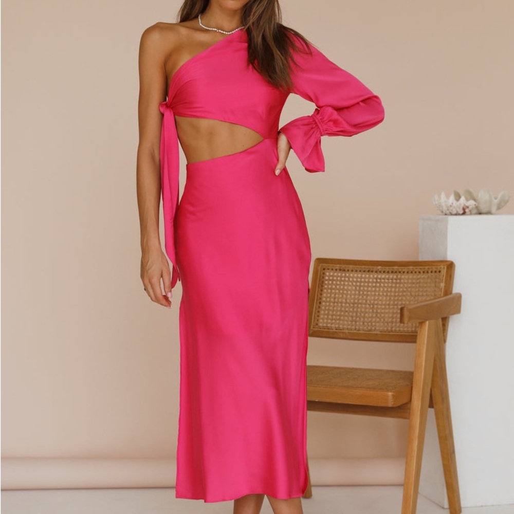 Pink one shoulder maxi dress
